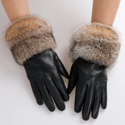 New Arrival Wholesale Women's Real Sheepskin Leather Gloves With Rabbit Fur Cuffs Female Cycling Warm Gloves Fleece Lining