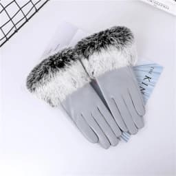 New Arrival Wholesale Women's Real Sheepskin Leather Gloves With Rabbit Fur Cuffs Female Cycling Warm Gloves Fleece Lining