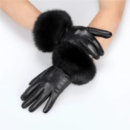 New Arrival Wholesale Women's Real Sheepskin Leather Gloves With Rabbit Fur Cuffs Female Cycling Warm Gloves Fleece Lining