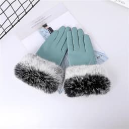 New Arrival Wholesale Women's Real Sheepskin Leather Gloves With Rabbit Fur Cuffs Female Cycling Warm Gloves Fleece Lining
