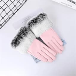 New Arrival Wholesale Women's Real Sheepskin Leather Gloves With Rabbit Fur Cuffs Female Cycling Warm Gloves Fleece Lining