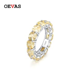 OEVAS Full 5*5mm High Carbon Diamond Wedding Rings S925 Silver Plated 18K Gold for Women Eternity Ring Party Fine Jewelry Gift