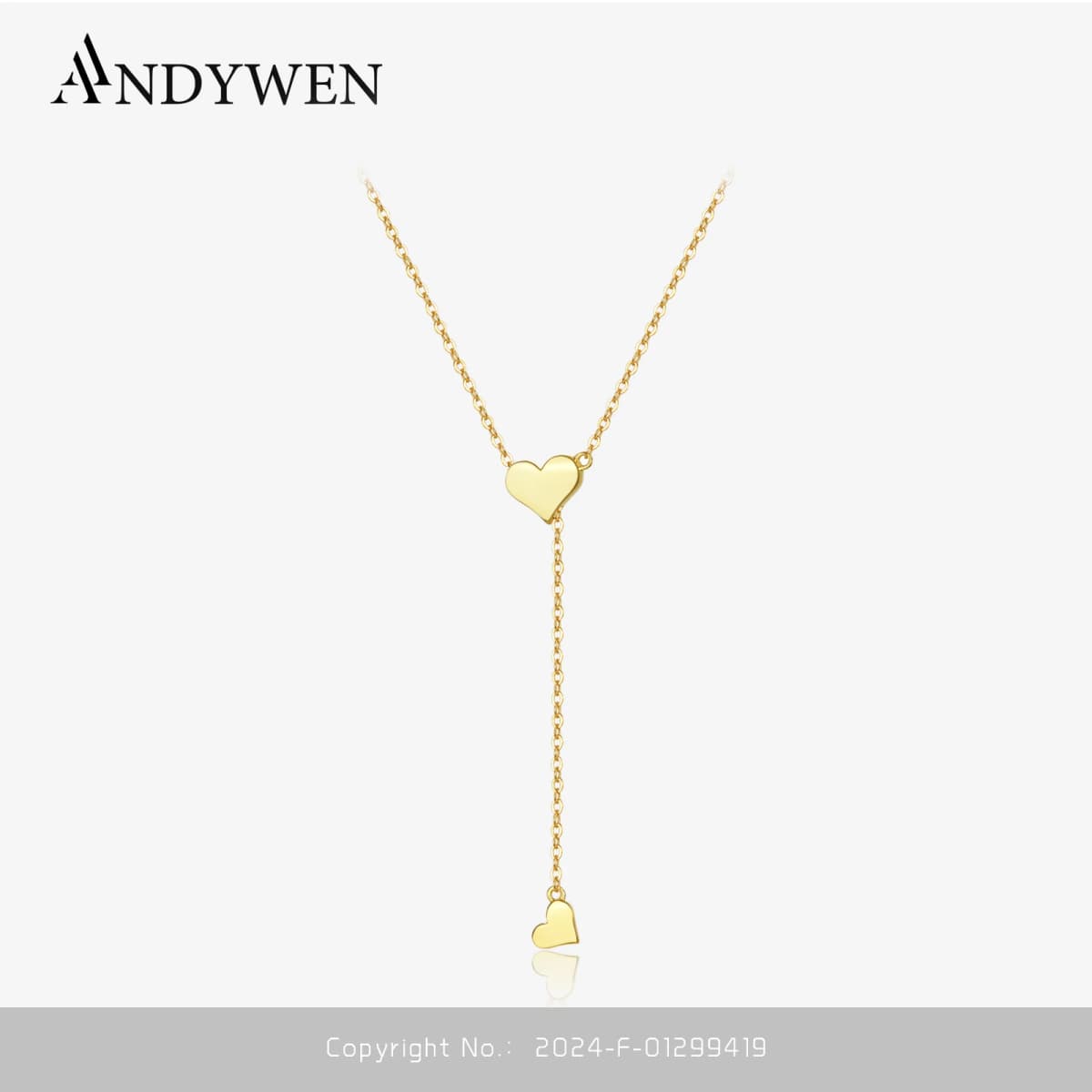 ANDYWEN 925 Sterling Silver Gold Adjustable Chain Heart Pendant Charm Necklace Drop Choker Resizable Women Luxury Jewekry
