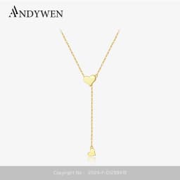 ANDYWEN 925 Sterling Silver Gold Adjustable Chain Heart Pendant Charm Necklace Drop Choker Resizable Women Luxury Jewekry