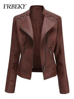 Spring Autumn Short Section Long Sleeve Zipper Jacket Slim Faux Leather Jacket Casual Solid Color Fashion Jacket Loose Outwear