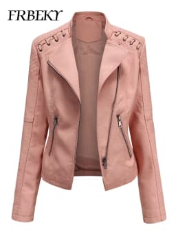 Spring Autumn Short Section Long Sleeve Zipper Jacket Slim Faux Leather Jacket Casual Solid Color Fashion Jacket Loose Outwear