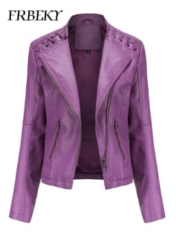 Spring Autumn Short Section Long Sleeve Zipper Jacket Slim Faux Leather Jacket Casual Solid Color Fashion Jacket Loose Outwear
