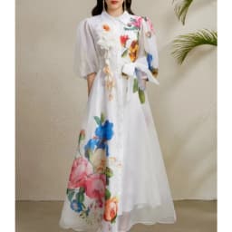 Chic vintage Sexy print mesh lace-up button Fairy Summer Women Boho Sundress women clothing Long dress