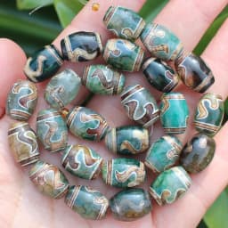 Natural Agate ,10x14mm Green Ancient Tibet Dzi beads 8pcs , For DIY Jewelry making !