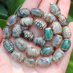 Natural Agate ,10x14mm Green Ancient Tibet Dzi beads 8pcs , For DIY Jewelry making !