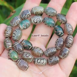 Natural Agate ,10x14mm Green Ancient Tibet Dzi beads 8pcs , For DIY Jewelry making !