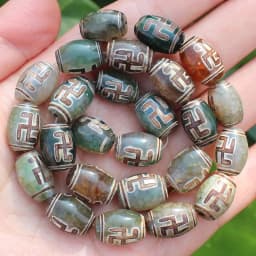 Natural Agate ,10x14mm Green Ancient Tibet Dzi beads 8pcs , For DIY Jewelry making !