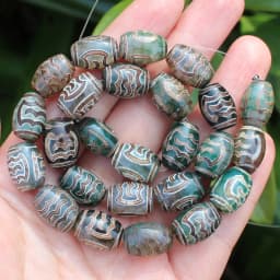 Natural Agate ,10x14mm Green Ancient Tibet Dzi beads 8pcs , For DIY Jewelry making !