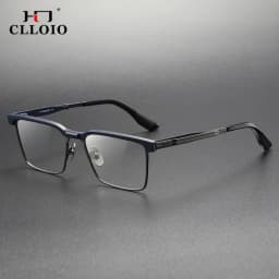 CLLOIO New Pure Titanium Anti Blue Light Reading Glasses Men Acetate Square Myopia Glasses Hyperopia Prescription Eyewear DTX137