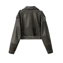 2025New Coal graysty le Women's washed leather jacket with belt, short coat with downgraded zipper and vintage lapel jacket