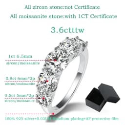 Smyoue 18k Plated 3.6CT All Moissanite Rings for Women 5 Stones Sparkling Diamond Wedding Band 100% S925 Sterling Silver Jewelry