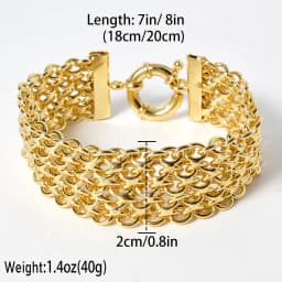 New 18MM Wide Copper Chain Bracelet Unisex 18K Gold Plated Wristband Miami Sidewalk Bracelet Punk Hip Hop Jewelry Party Gift