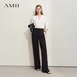 Amii Minimalism 2026 Summer New Wide-legged Pants Women Straight Basics Casual Pants Female Solid Full-length Trousers 12412006
