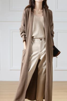 Hot Sale Autumn Winter New 100% Wool Cardigan Sweater Women's V-Neck Solid Fashion Long Female Loose Soft Knit Large Size Coat