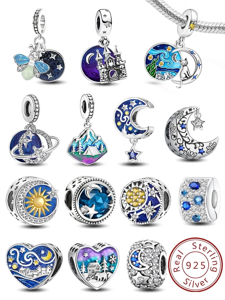 925 Sterling Silver Snow Mountain Scenery Starry Sky Charms Beads Fit Original  Bracelet Bangle High Quality DIY Jewelry