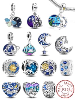 925 Sterling Silver Snow Mountain Scenery Starry Sky Charms Beads Fit Original  Bracelet Bangle High Quality DIY Jewelry