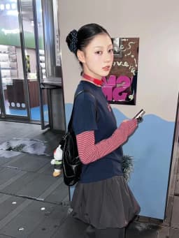 Tonngirls Harajuku Patchwork T-shirt Women Long Sleeve Striped Fake Two Pieces Tops Streetwear Y2k Vintage Tops Japanese 2000s