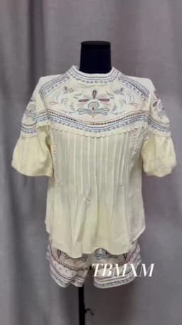 Bohe Vintage Embroidery Pleated Loose Tops Blouse Women Casual O-neck Puff Sleeve Tops T-shirts 2026 New Summer Holiday Tops