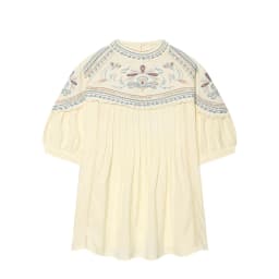 Bohe Vintage Embroidery Pleated Loose Tops Blouse Women Casual O-neck Puff Sleeve Tops T-shirts 2026 New Summer Holiday Tops