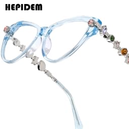 FONEX HEPIDEM Acetate Metal Diamonds Eyeglasses Frame Women 2026New Cat Eye Brand Design Glasses Fashion Eyewear Spectacles 9400