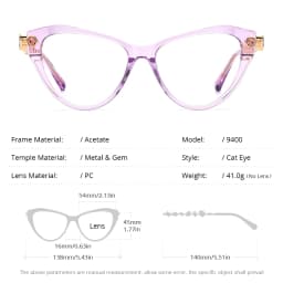 FONEX HEPIDEM Acetate Metal Diamonds Eyeglasses Frame Women 2026New Cat Eye Brand Design Glasses Fashion Eyewear Spectacles 9400