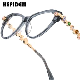 FONEX HEPIDEM Acetate Metal Diamonds Eyeglasses Frame Women 2026New Cat Eye Brand Design Glasses Fashion Eyewear Spectacles 9400