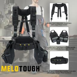 Carpenters Tool Belt with Suspenders Professional Tool Belt Combo Organizer With Tool Pouch Suspenders with 32 Pockets and Loops