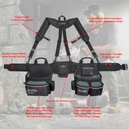 Carpenters Tool Belt with Suspenders Professional Tool Belt Combo Organizer With Tool Pouch Suspenders with 32 Pockets and Loops