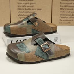 Unisex Cork Closed Toe Slippers Slip-on Clogs Slides Fashion Leather Sandals with Adjustable Buckle Backless Comfort Footbed