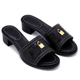 CH Fashion Monogram Print Elegant Design Women's Low Heeled Slippers Solid Color High Quality Metal Lock Simple Single Shoes