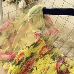 Summer Vintage French Mesh Dress for Women New Waist Cinched Slash Neck Bubble Sleeves Sweet Floral Chiffon Dress Female C146
