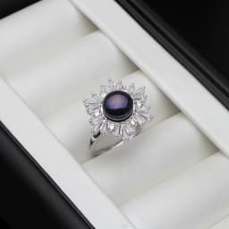 Real 925 Sterling Silver Ring With Pearls Woman,Trend Adjustable Natural Freshwater Pearl Ring Wife Mother Birthday Gift Black