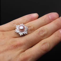 Real 925 Sterling Silver Ring With Pearls Woman,Trend Adjustable Natural Freshwater Pearl Ring Wife Mother Birthday Gift Black