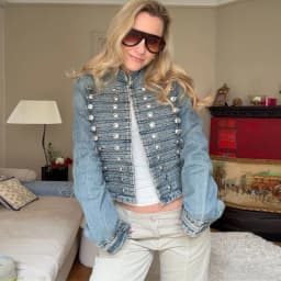 HXAO Women's Denim Jacket Coat Jeans Jacket Cropped White Blue Jean Jacket Woman Button Long Sleeve Casual Streetwear Outwear