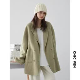 CHIC VEN Women Woolen Coats Loose Casual Oversize Double Breasted Double-sided Jacket Office Ladies Outerwear Autumn Winter 2026