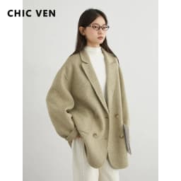 CHIC VEN Women Woolen Coats Loose Casual Oversize Double Breasted Double-sided Jacket Office Ladies Outerwear Autumn Winter 2026