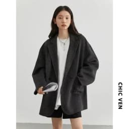 CHIC VEN Women Woolen Coats Loose Casual Oversize Double Breasted Double-sided Jacket Office Ladies Outerwear Autumn Winter 2026
