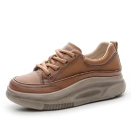 DRKANOL Fashion Women Thick Bottom Casual Sneakers Round Toe Genuine Cow Leather Chunky Platform Lace-Up Lightweight Shoes Lady