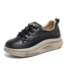 DRKANOL Fashion Women Thick Bottom Casual Sneakers Round Toe Genuine Cow Leather Chunky Platform Lace-Up Lightweight Shoes Lady