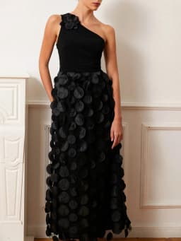 TWOTWINSTYLE Solid Patchwork Appliques Dresses For Women Diagonal Collar Sleeveless Backless High Waist Elegant Dress Female New