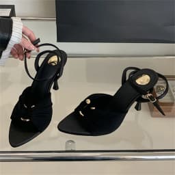Eilyken Summer Fashion Thin Heels Pleated Hollow Out Buckle Strap Women Sandals Pointed Toe Banquet Party Female Shoes 6CM 9CM