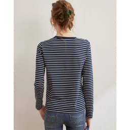 LOUISYAO Striped Long Sleeve T-Shirt Women 2026 Spring Summer Round Neck Bear Embroidery Stretchy Casual Ladies Tshirt