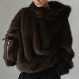VGH Faux Fur Coat Loose with Hooded Design for Women Long Sleeve Patchwork Front Pocket Imitation Fox Fur Jacket Female Winter