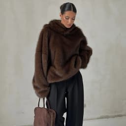 VGH Faux Fur Coat Loose with Hooded Design for Women Long Sleeve Patchwork Front Pocket Imitation Fox Fur Jacket Female Winter