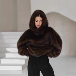 VGH Faux Fur Coat Loose with Hooded Design for Women Long Sleeve Patchwork Front Pocket Imitation Fox Fur Jacket Female Winter